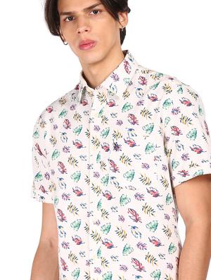 off white printed linen casual shirt - 17982019 - Standard Image - 6
