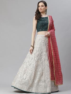 grey organza aline lehenga - 17982642 - Standard Image - 2