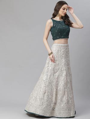 grey organza aline lehenga - 17982642 - Standard Image - 3