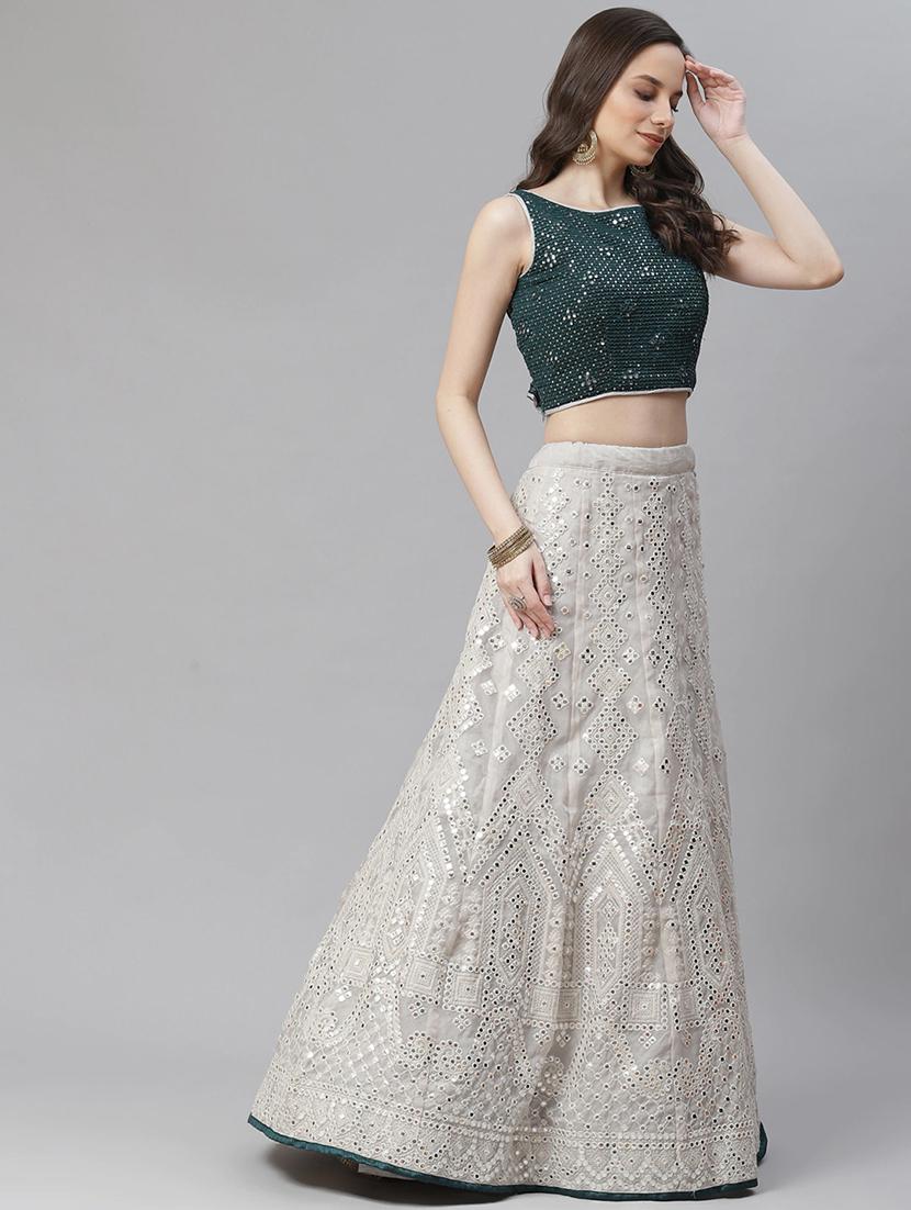 grey organza aline lehenga - 17982642 - Zoom Image - 3