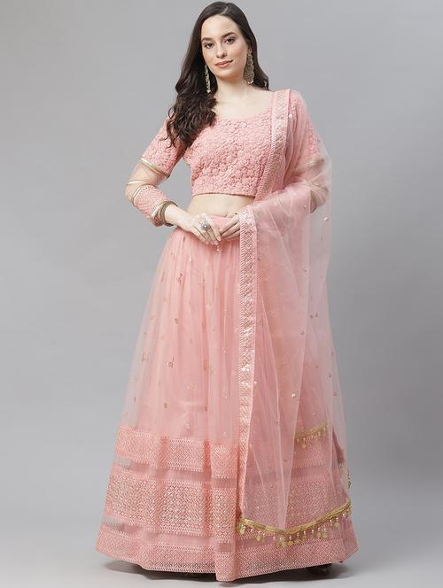 pink net aline lehenga - 17982647 - Standard Image - 1