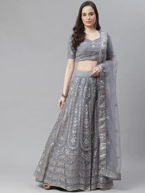 grey net aline lehenga - 17982648 - Standard Image - 1