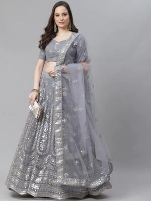 grey net aline lehenga - 17982648 - Standard Image - 2