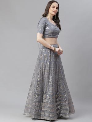 grey net aline lehenga - 17982648 - Standard Image - 3