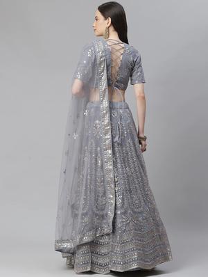 grey net aline lehenga - 17982648 - Standard Image - 4