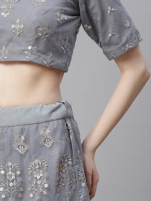 grey net aline lehenga - 17982648 - Standard Image - 5