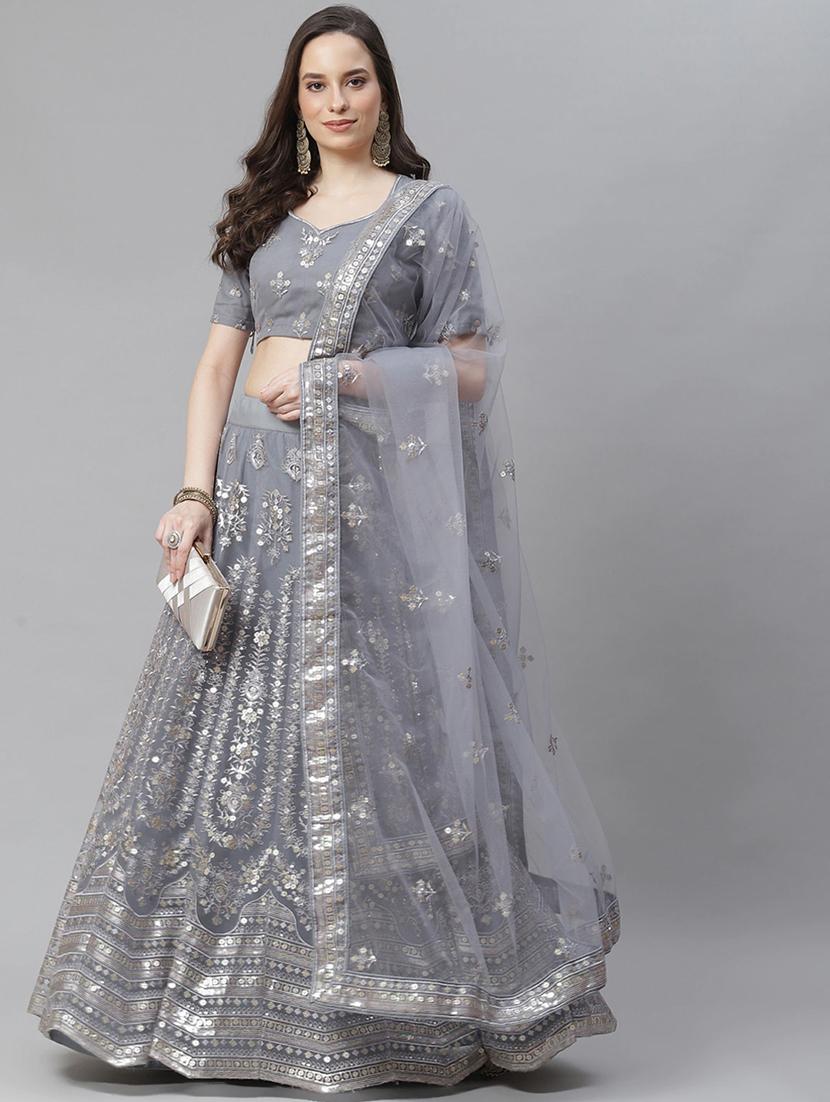 grey net aline lehenga - 17982648 - Zoom Image - 2