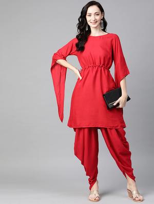 solid kurta dhoti fusion set - 17982689 - Standard Image - 2