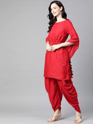 solid kurta dhoti fusion set - 17982689 - Standard Image - 3