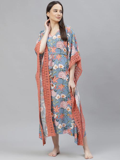 v-neck floral kimono gown - 17982701 - Standard Image - 1