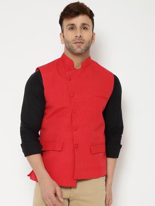 red solid nehru jacket - 17982880 - Standard Image - 1
