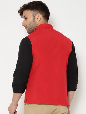 red solid nehru jacket - 17982880 - Standard Image - 3