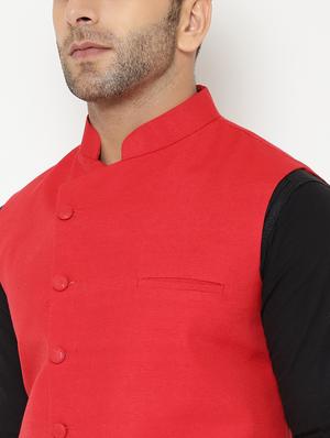 red solid nehru jacket - 17982880 - Standard Image - 5