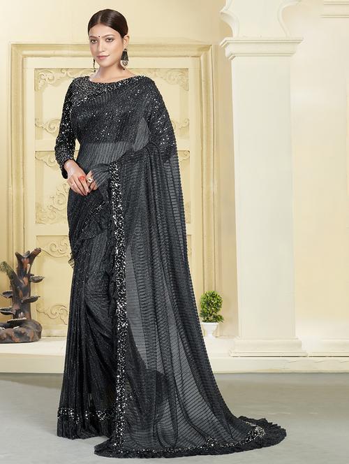 sequined embroidered saree with blouse - 17983023 - Standard Image - 1