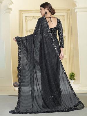 sequined embroidered saree with blouse - 17983023 - Standard Image - 2