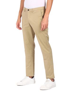 beige solid flat front casual trouser - 17983420 - Standard Image - 3
