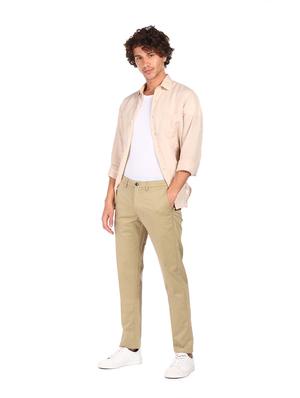 beige solid flat front casual trouser - 17983420 - Standard Image - 5