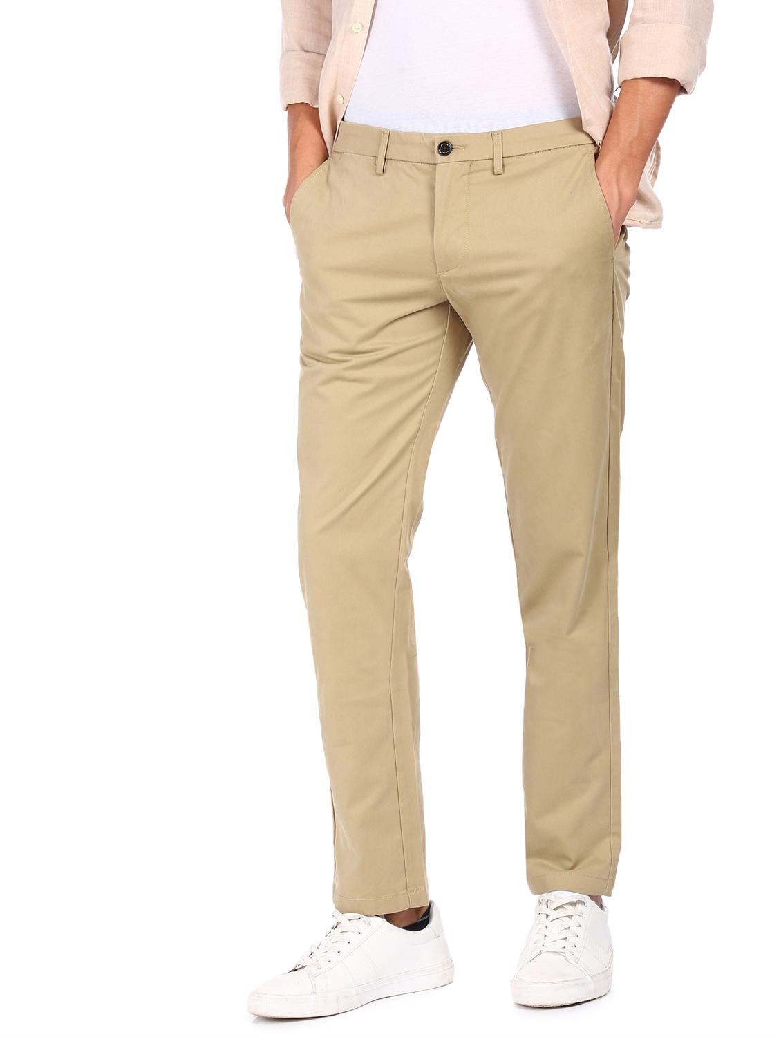 beige solid flat front casual trouser - 17983420 - Zoom Image - 2