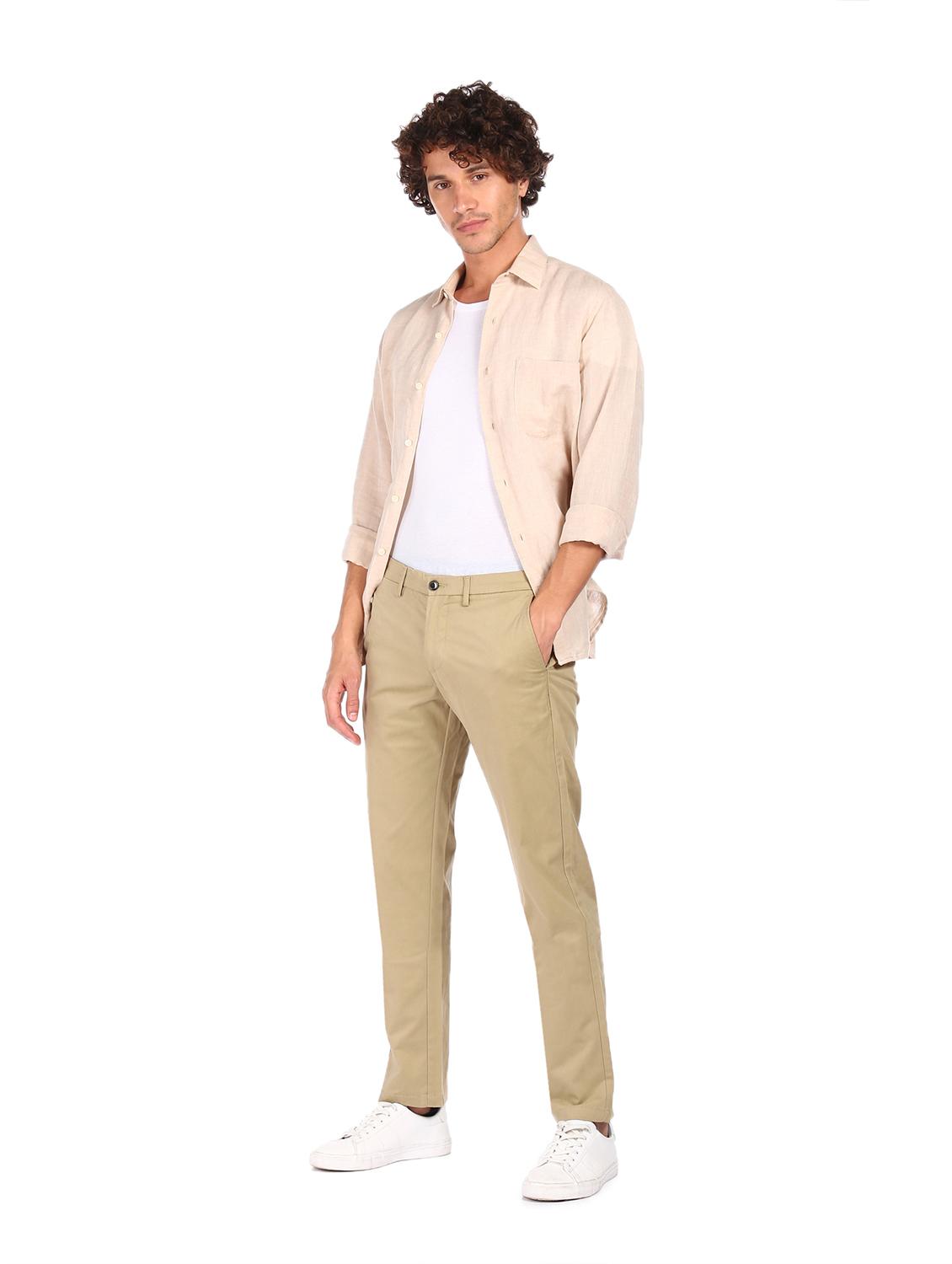 beige solid flat front casual trouser - 17983420 - Zoom Image - 5