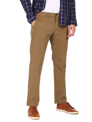 brown solid flat front casual trouser - 17983424 - Standard Image - 2