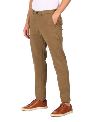 brown solid flat front casual trouser - 17983424 - Standard Image - 3