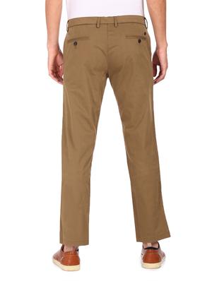 brown solid flat front casual trouser - 17983424 - Standard Image - 4