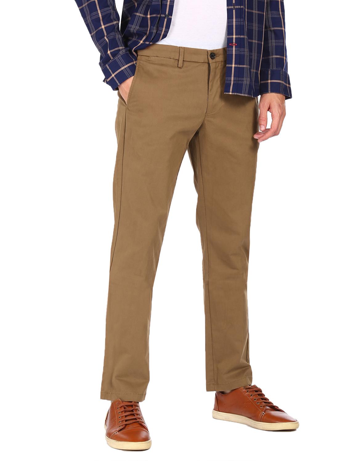 brown solid flat front casual trouser - 17983424 - Zoom Image - 2