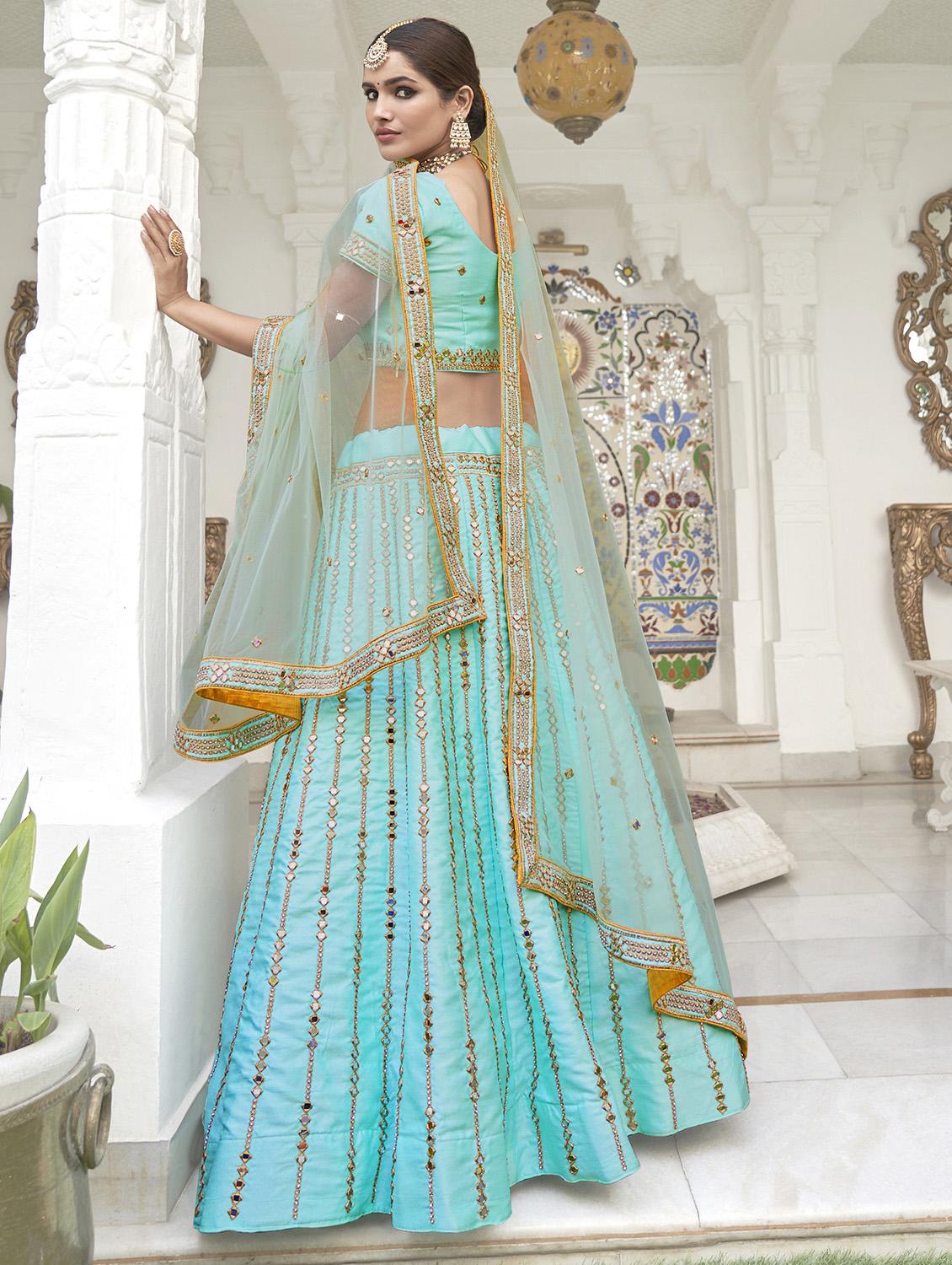 blue silk flared lehenga - 17984029 - Zoom Image - 2