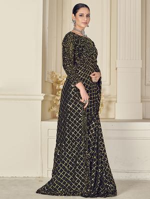sequined embroidered saree with blouse - 17984190 - Standard Image - 2
