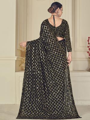 sequined embroidered saree with blouse - 17984190 - Standard Image - 4