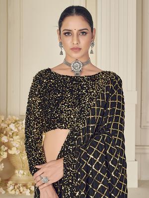 sequined embroidered saree with blouse - 17984190 - Standard Image - 5