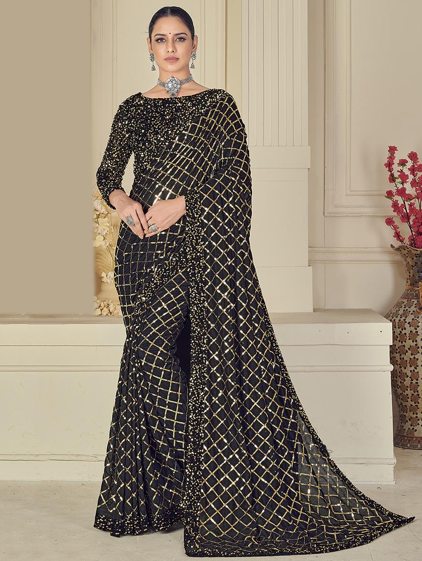 sequined embroidered saree with blouse - 17984190 - Zoom Image - 1