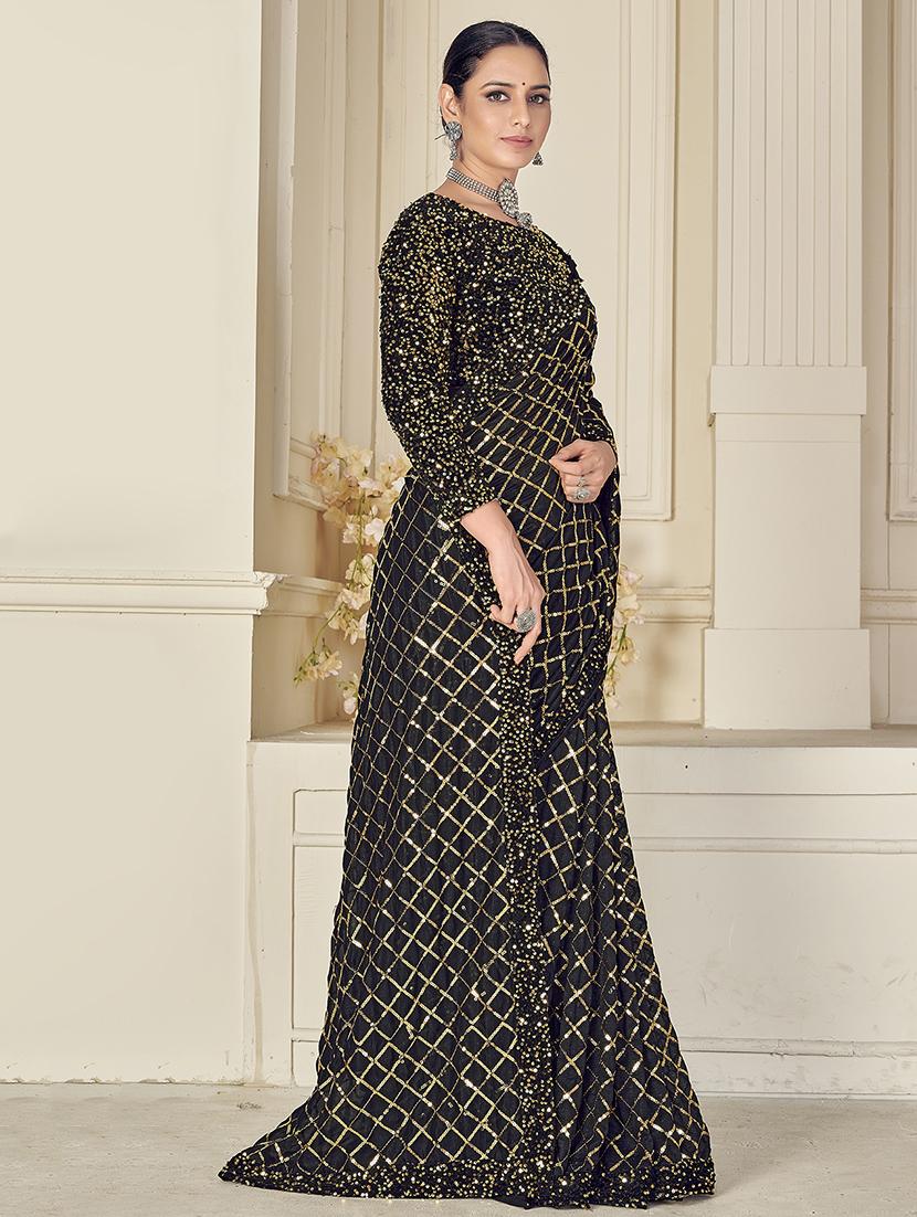 sequined embroidered saree with blouse - 17984190 - Zoom Image - 2