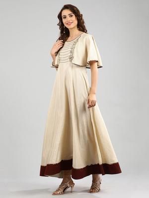 beige printed a-line kurta - 17984928 - Standard Image - 3