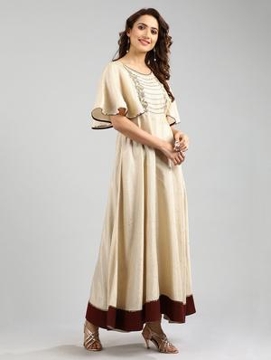 beige printed a-line kurta - 17984928 - Standard Image - 4