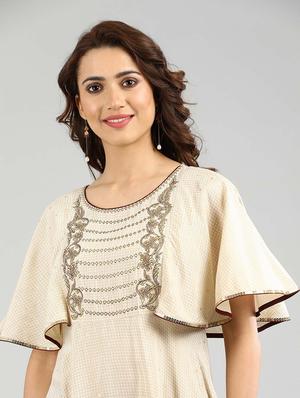 beige printed a-line kurta - 17984928 - Standard Image - 6
