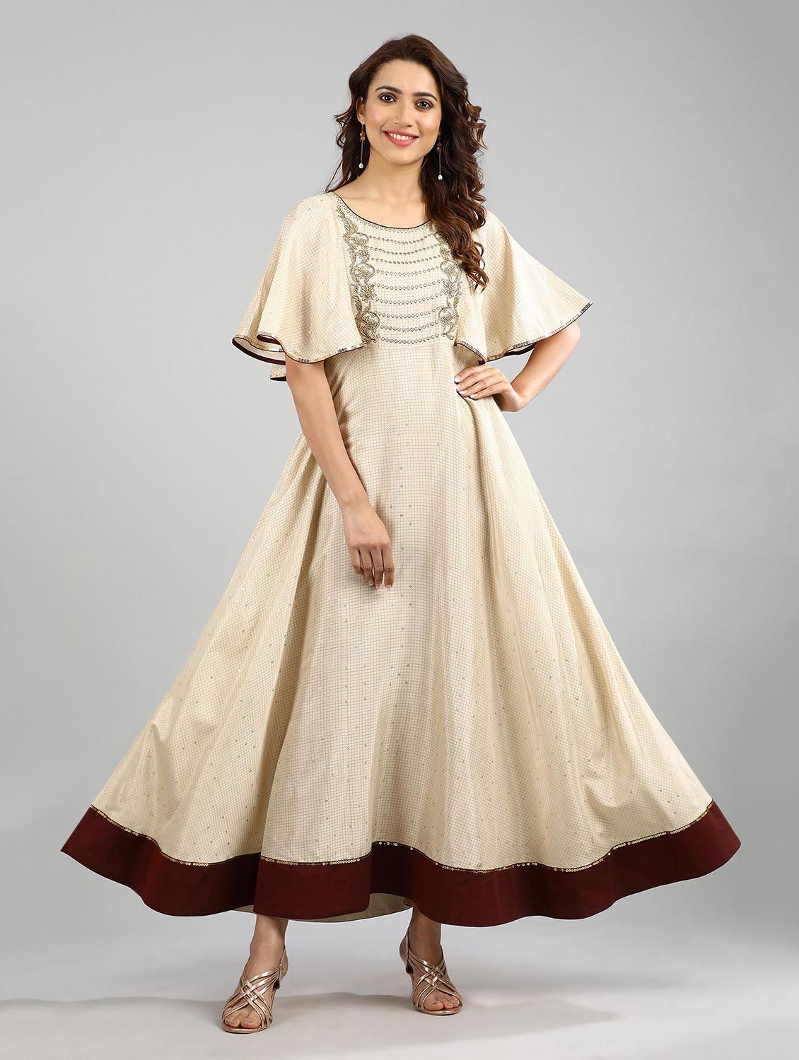 beige printed a-line kurta - 17984928 - Zoom Image - 2