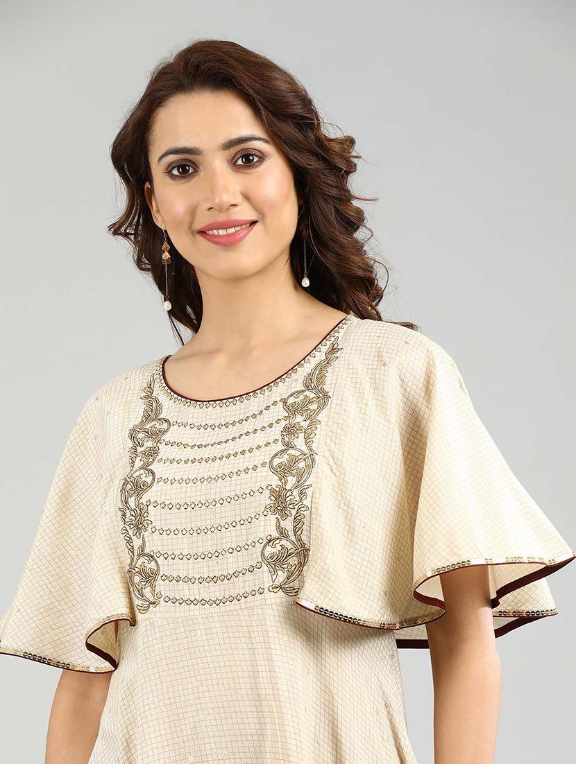 beige printed a-line kurta - 17984928 - Zoom Image - 6