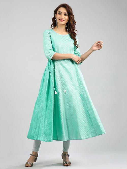 green printed flared kurta - 17985054 - Very Small Image - 1