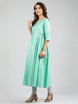 green printed flared kurta - 17985054 - Standard Image - 2