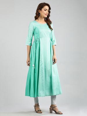 green printed flared kurta - 17985054 - Standard Image - 3