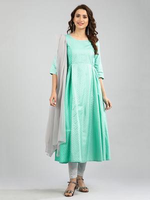 green printed flared kurta - 17985054 - Standard Image - 4