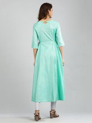 green printed flared kurta - 17985054 - Standard Image - 5