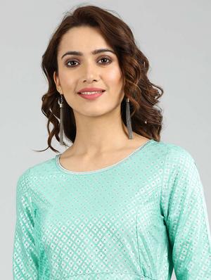 green printed flared kurta - 17985054 - Standard Image - 6