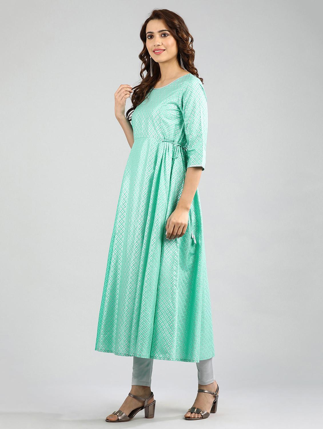 green printed flared kurta - 17985054 - Zoom Image - 2