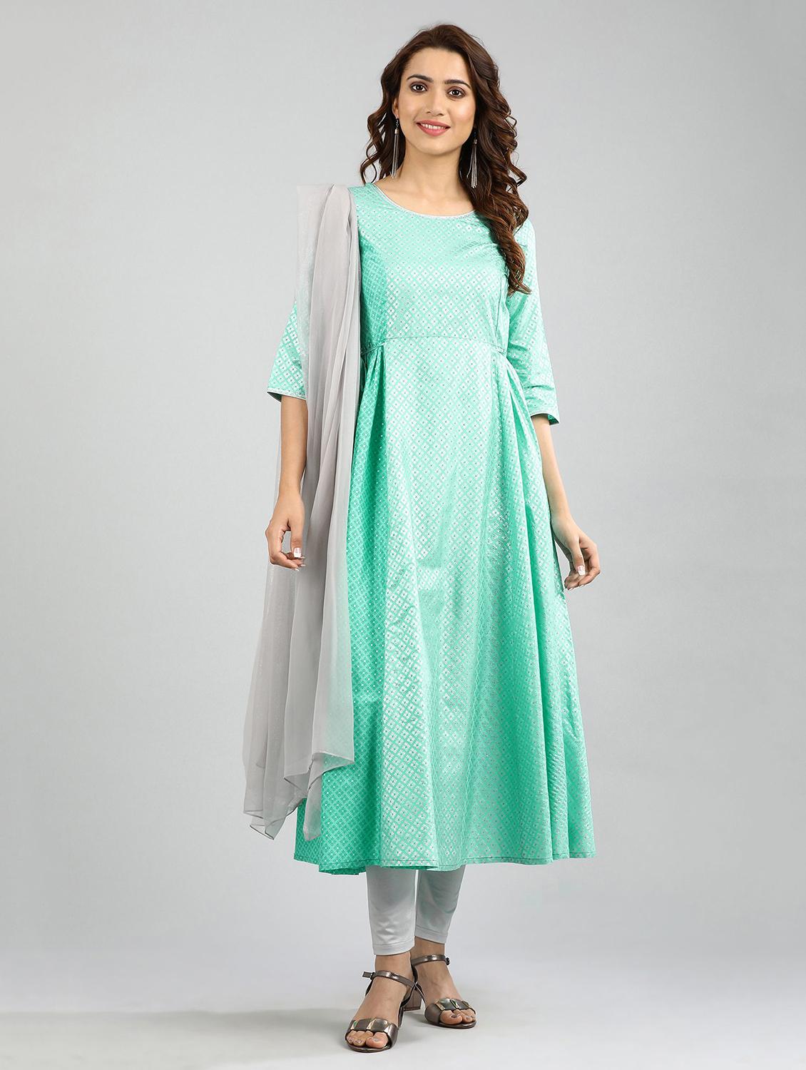 green printed flared kurta - 17985054 - Zoom Image - 4