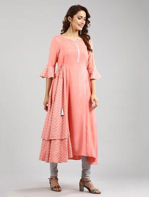 orange solid flared kurta - 17985056 - Standard Image - 2