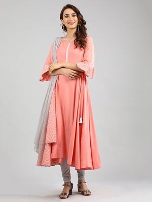 orange solid flared kurta - 17985056 - Standard Image - 3