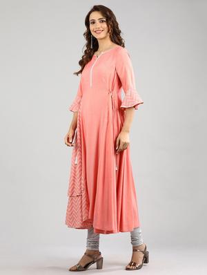 orange solid flared kurta - 17985056 - Standard Image - 4