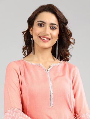 orange solid flared kurta - 17985056 - Standard Image - 6
